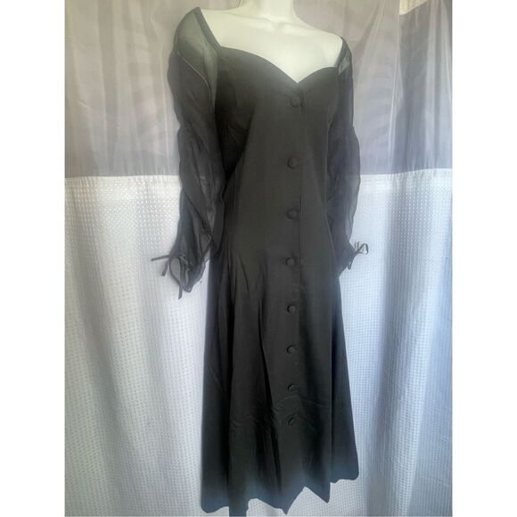 Y2K Style Dress with Buttons and Sheer Sleeves - Picture 2 of 5